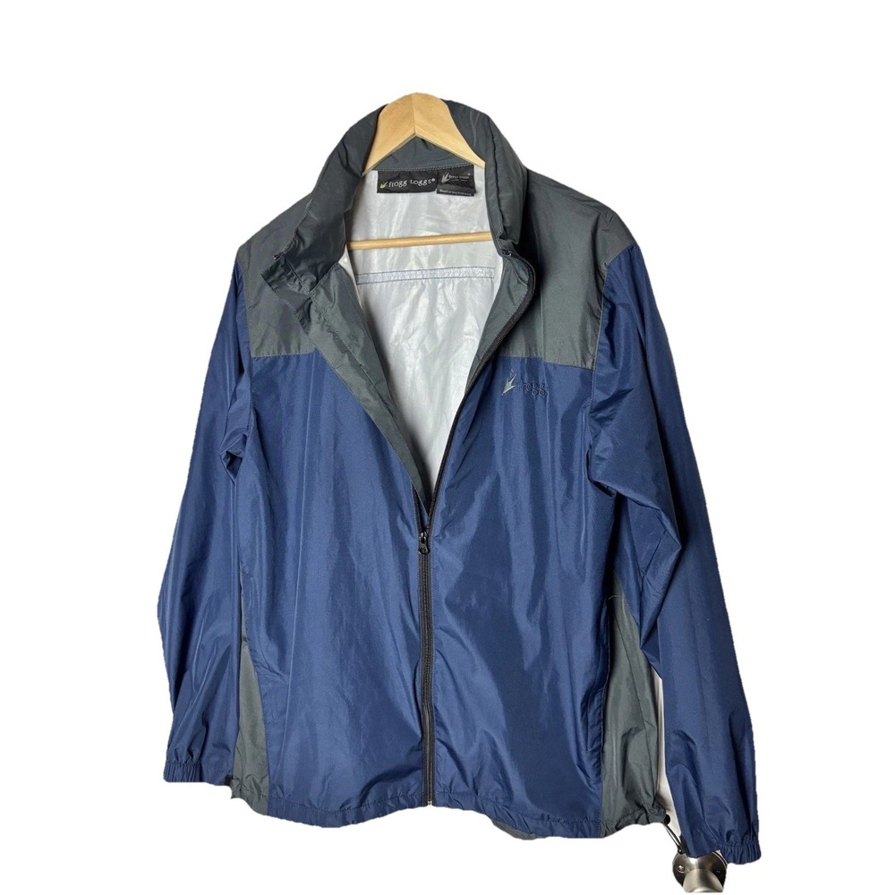 Frogg Toggs Rain Coat Men's Small/Medium Windbreaker Navy Gray Full Zip Hooded